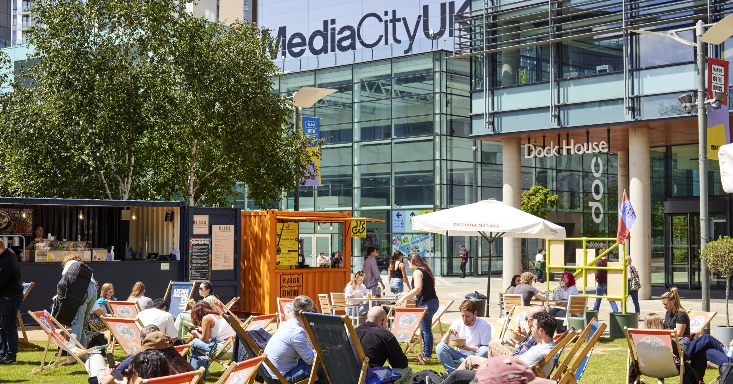 MediaCityUK waterfront development of Salford Quays in Gtr Manchester