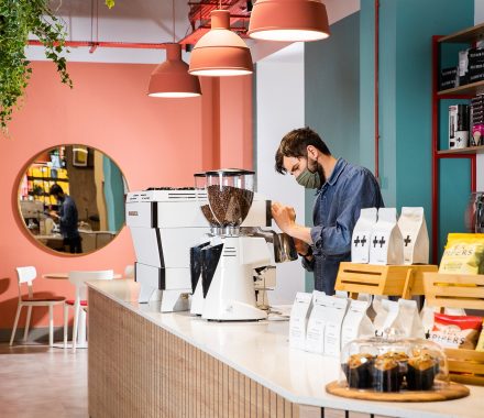Ditto Coffee at Union in Albert Square on their opening day, 17th May 2021, as hospitality businesses in England are allowed to open indoors for the first time in 2021.