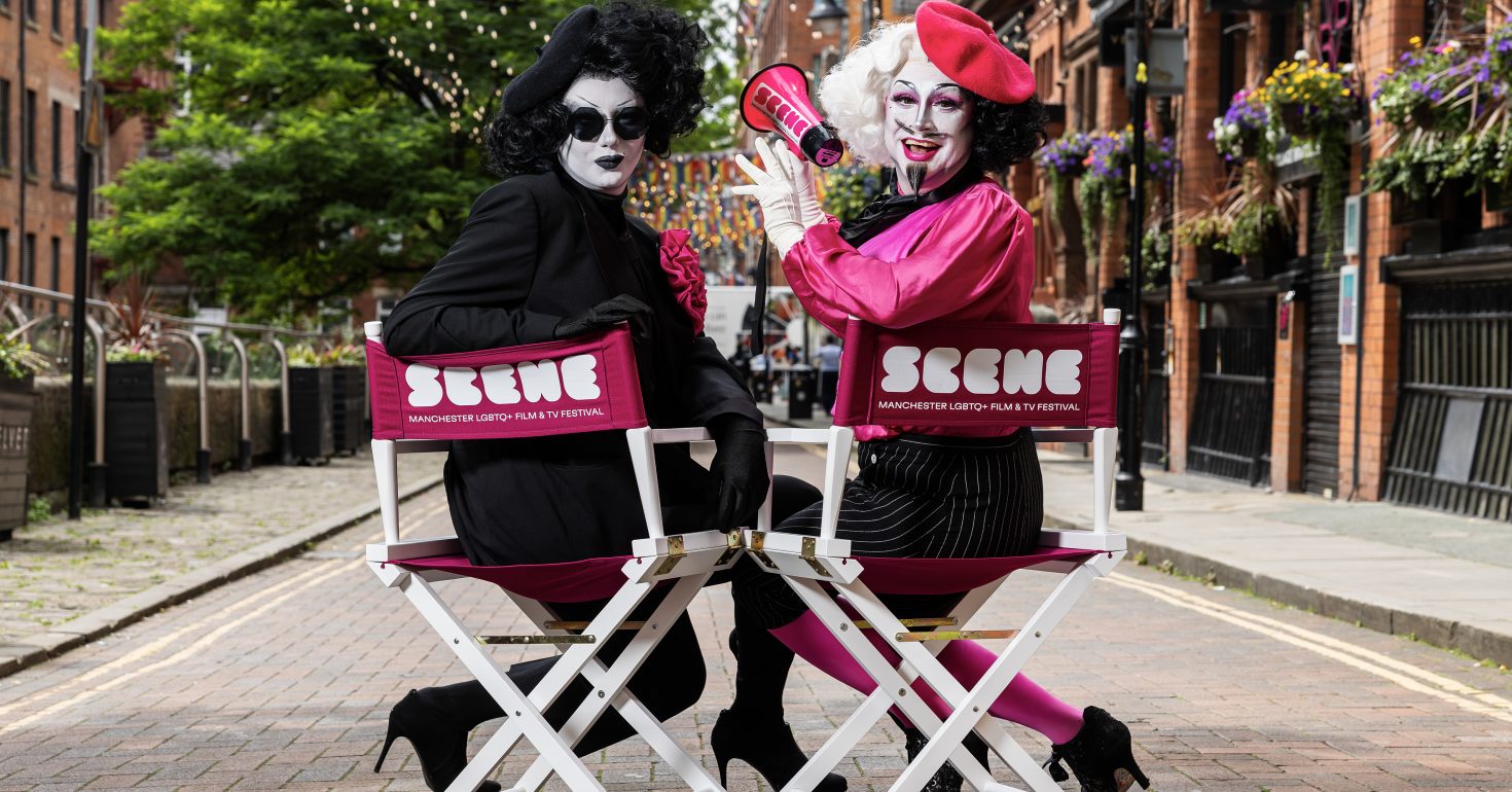 Pictures taken on Canal Street to promote Year 2 of  SCENE: Manchester LGBQT+ Film & TV Festival with drag artists Anna Phylactic in Pink and Liquorice Black.
Photo by Fabio De Paola