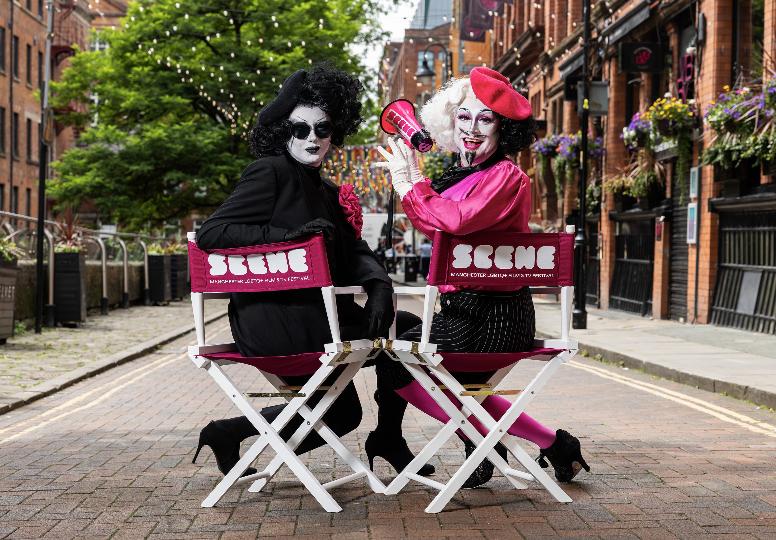Pictures taken on Canal Street to promote Year 2 of SCENE: Manchester LGBQT+ Film & TV Festival with drag artists Anna Phylactic in Pink and Liquorice Black.
Photo by Fabio De Paola