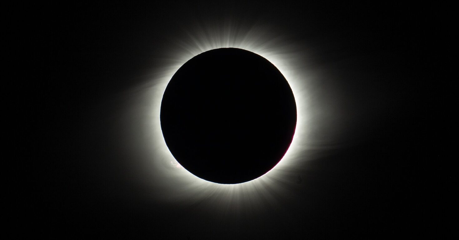 On 2 July 2019, a total solar eclipse passed over ESO’s La Silla Observatory in Chile. This image shows the Sun completely covered by the Moon during totality, revealing the solar corona, or the Sun's atmosphere. While totality only lasted about two minutes, the eclipse overall lasted over two hours and was visible across a narrow band of Chile and Argentina. To celebrate this rare event ESO invited 1000 people, including dignitaries, school children, the media, researchers, and the general public, to come to the Observatory to watch the eclipse from this unique location.